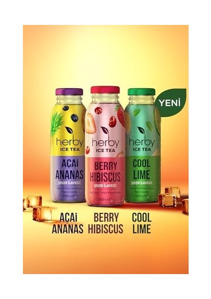 Herby Ice Tea Açai Ananas Soğuk Çay Şeker Ilavesiz 250 ml x 12 Adet