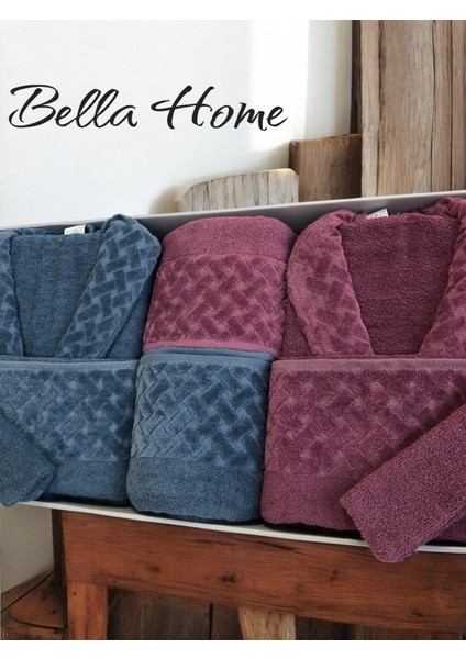 8 Parça Hasır Aile Bornoz Seti - Çeyiz Seti - %100 Pamuk - Orijinal Lüks Kutu