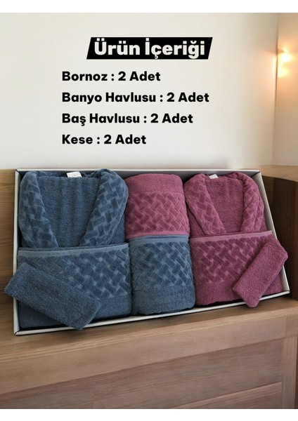 8 Parça Hasır Aile Bornoz Seti - Çeyiz Seti - %100 Pamuk - Orijinal Lüks Kutu modelleri