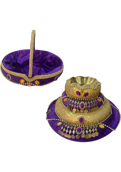 Lüks Kadife Osmanlı Kına Sepeti Takımı- Lila