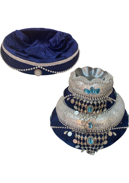 Lüks Pullu Osmanlı Kına Sepeti Takımı- Lacivert