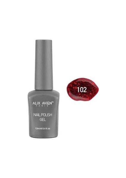 Alıx Avıen Işıltılı Kırmızı Kalıcı Oje 102-YOĞUN Renk Veren Jel Oje 12 Ml-Nail Uv Gel Polish 102