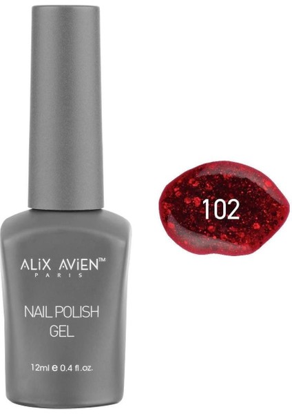 Alıx Avıen Işıltılı Kırmızı Kalıcı Oje 102-YOĞUN Renk Veren Jel Oje 12 Ml-Nail Uv Gel Polish 102 modelleri