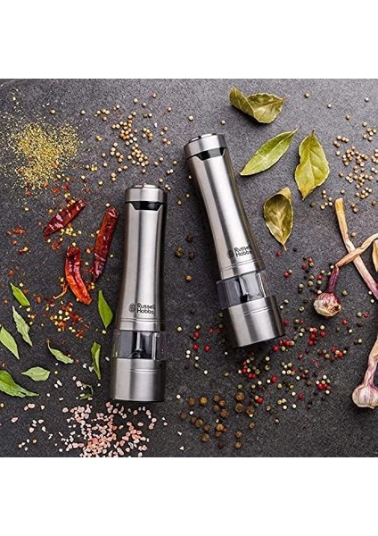 Hobbs Elektrikli Tuz ve Karabiber Öğütücü Seti, Değirmenleri, Paslanmaz Çelik, Seramik Öğütücü, Öğütme Derecesi ve Iri Ayarlanabilir, LED Aydınlatma, Pilli, Gümüş fiyatları