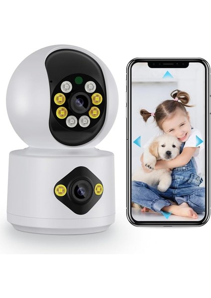 Akıllı Kamera, 4mp, Hareket Tespit ve Takibi, 360°, Gece Görüşü Çift Yönlü Sesli Iletişim, Bulut/yerel Depolama, Bebek Ağlaması Tespiti, Iç Mekan Wi-Fi Güvenlik Kamerası, Beyaz