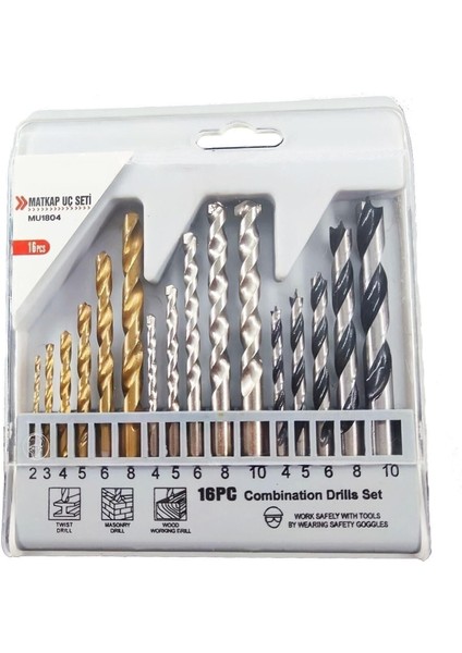 16 Parça Metal Ağaç Duvar Delme Uçları Full Set Profesyonel