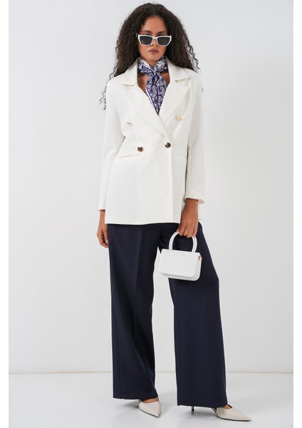 Kadın Kruvaze Yaka Blazer Ceket 0722 - Beyaz fiyatları
