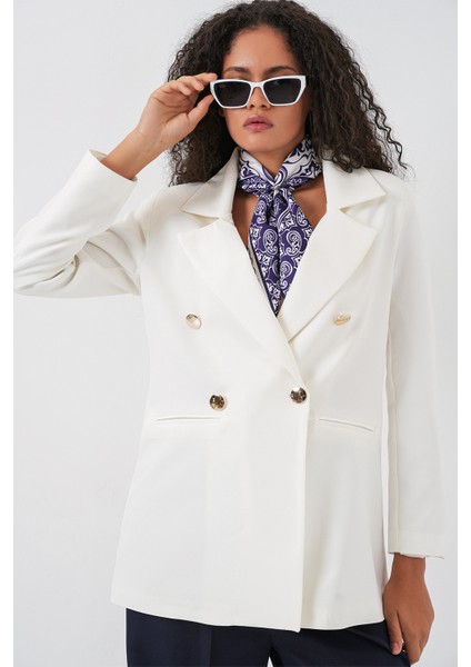 Kadın Kruvaze Yaka Blazer Ceket 0722 - Beyaz modelleri