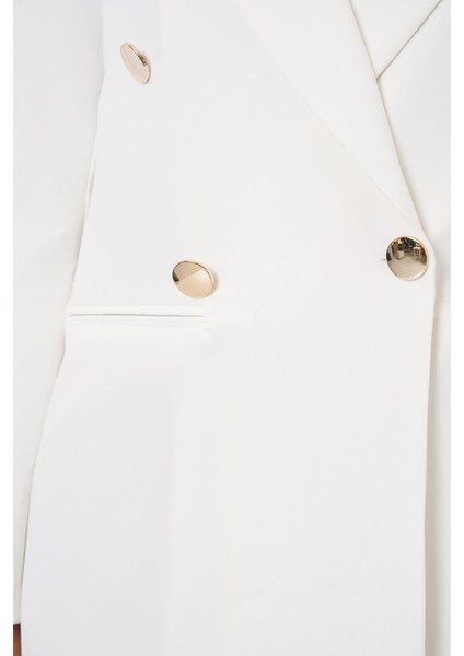 Kadın Kruvaze Yaka Blazer Ceket 0722 - Beyaz fırsatları