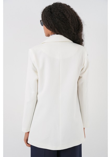 Kadın Kruvaze Yaka Blazer Ceket 0722 - Beyaz indirimleri