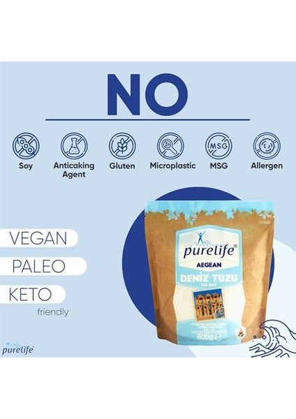 Purelife Aegean Deniz Tuzu - Ince Iyotlu Beyaz Doypack - 800 gr fiyatları
