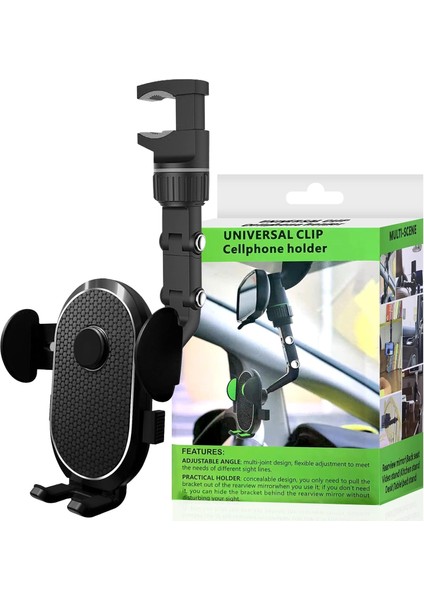 Çok Fonksiyonlu Dikiz Aynası Telefon Tutucu, 360° Döndürülebilir Araç Telefon Tutucu, Evrensel Araç Cep Telefonu Tutucu, Araba Arka Koltuk Çalışma Masası Mutfak Için, Siyah