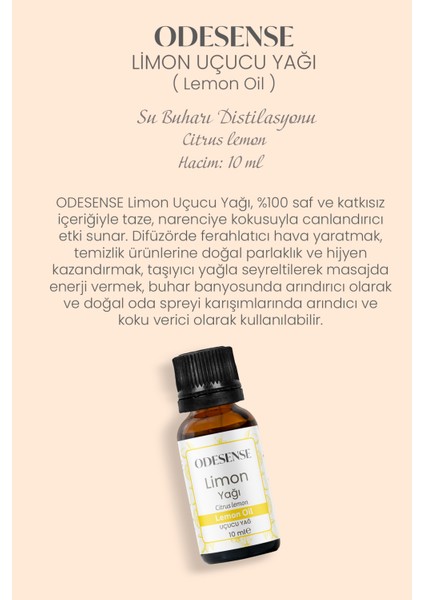 Limon Uçucu Yağı 10 ml Doğal ve Saf İçerik Damlalıklı Kapaklı Şişe Bez Kese fiyatları