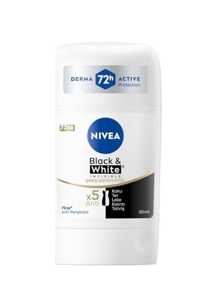 Nıvea Kadın Stick Deodorant Black&white Invisible Ipeksi Pürüzsüzlük 72 Saat Anti-Perspirant Koruma, 50 ml