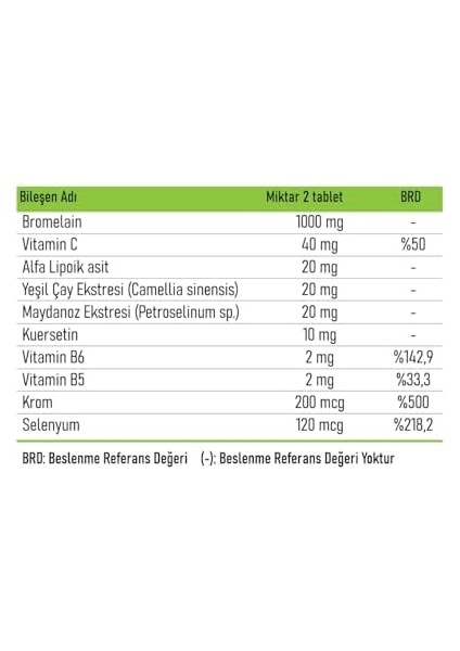 Takecare Herbal Bromelain 500MG, Alfa Lipoik Asit, C Vitamini, Kuersetin, Selenyum ve Krom Içeren 30 Tablet modelleri