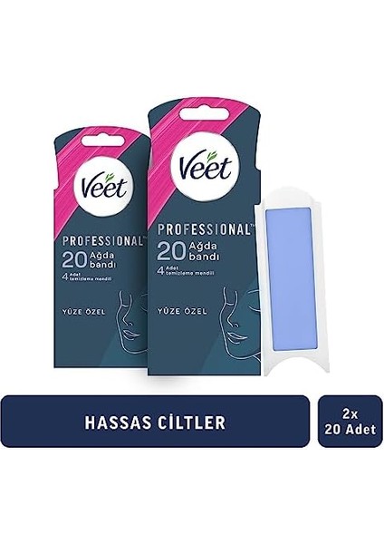 Veet Professional Hassas Ciltler Için Yüz Ağda Bandı, 40'lı (20 x 2)