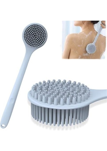 Aputue Silikon Vücut Fırçası, Uzun Saplı Banyo Duş Fırçası, Bpa Içermeyen Çift Taraflı Sırt Fırçası, Cilt Peeling ve Masaj Için Duş Fırçası