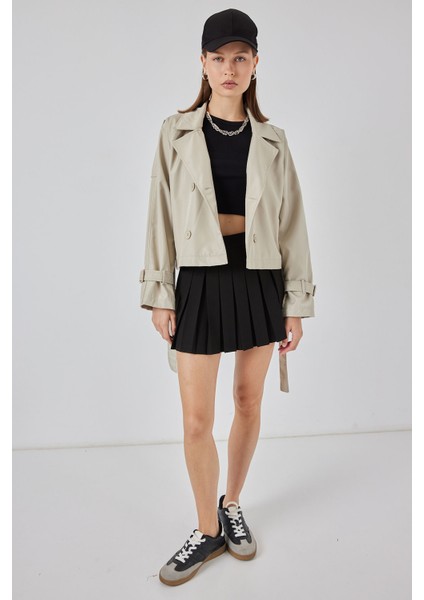 Kadın Kemerli Kısa Trençkot 5970 - Taş fiyatları