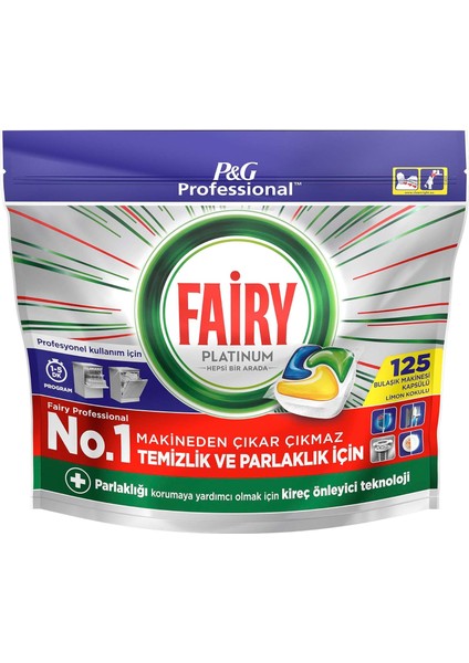 Fairy Proffesional Platinum Limon Kokulu Bulaşık Makinesi Deterjanı Kapsül 125 Yıkama