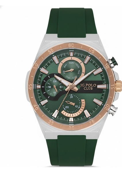 Jg. Polo Club Erkek Kol Saati Bakır Renk, Yeşil Kadran - Şık Silikon Kordon, 2 Yıl Garantili