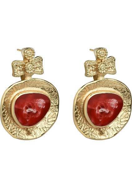 Fiyonk Detaylı Kırmızı Mineli Küpe