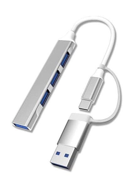 4 Port USB Çoklayıcı ve Type-C Adaptör – 2 In 1 Multi USB 3.0 Hub, MacBook Pro/air ve Type-C Cihazlar ile Uyumlu, Otg Destekli USB Dönüştürücü fiyatları