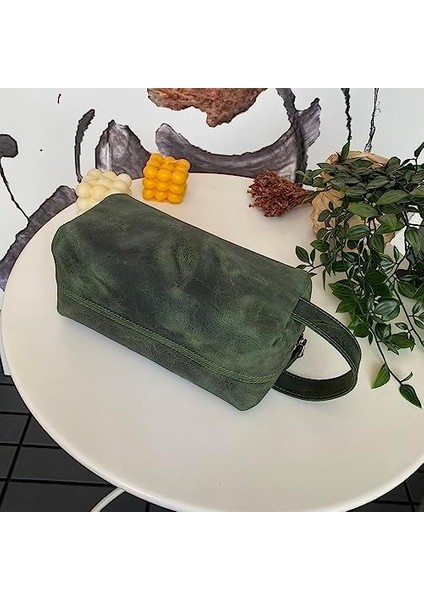 Modica® Partenon - Gerçek Deri Fermuarlı El Çantası - Tıraş Takımı Dopp Kiti- Seyahat Makyaj Çantası (Yeşil) modelleri