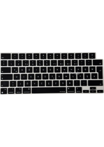 MacBook Klavye Koruyucu Türkçe F-Dizayn Yeni-F Baskılı Uk-Ters L Enter Tipi Air 13,6-15,3inç- Pro 14,2-16,2inç M1-M2-M3-M4 Pro Max Uyumlu, Silikon Ince Hafif Ultra Ince Tasarım Siyah