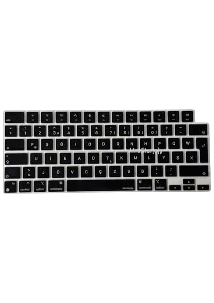 MacBook Klavye Koruyucu Türkçe F-Dizayn Yeni-F Baskılı Uk-Ters L Enter Tipi Air 13,6-15,3inç- Pro 14,2-16,2inç M1-M2-M3-M4 Pro Max Uyumlu, Silikon Ince Hafif Ultra Ince Tasarım Siyah modelleri