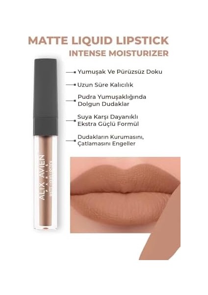 Alix Avien Uzun Süre Kalıcı Kadifemsi Kuruma Yapmayan Mat Likit Ruj Matte Liquid Lipstick 507 Dark Dusty Pink modelleri