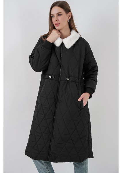 Kadın Kapitone Uzun Şişme Mont 5221 - Siyah fırsatları