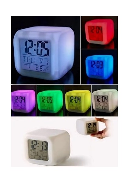 Renk Değiştiren Küp Şeklinde Masa Saati: Alarm, Termometre ve Tarih Özellikli fiyatları