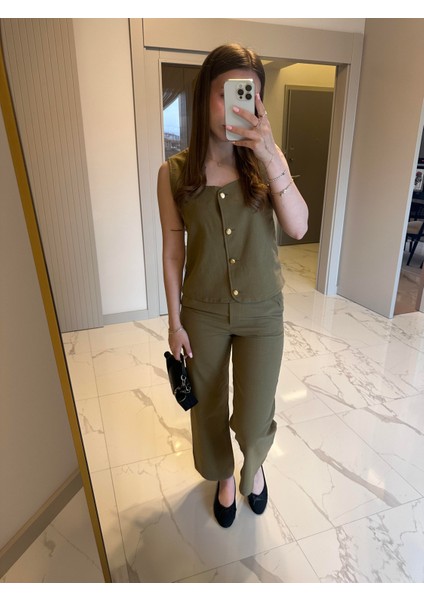 Yelekli Keten Takım - Haki fiyatları