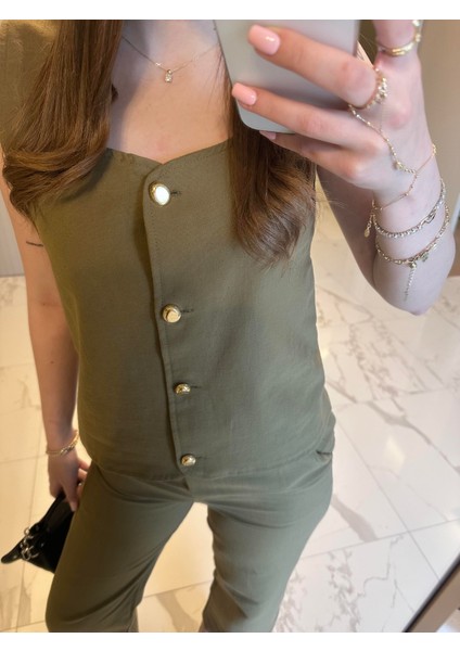 Yelekli Keten Takım - Haki modelleri