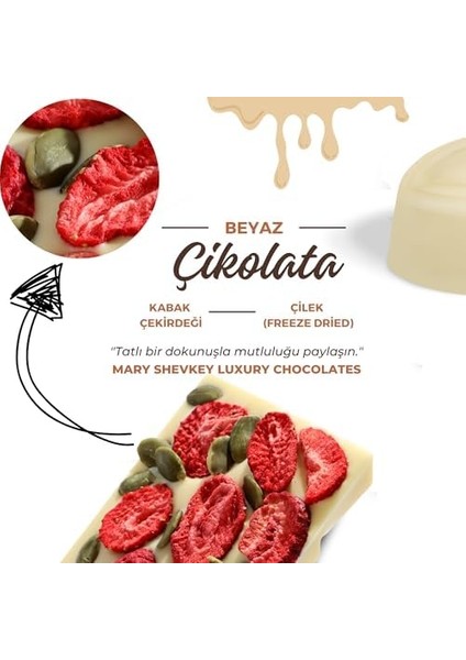 Kuvertür Çikolata Kabak Çekirdeği ve Çilek (Freeze Dried) Içeren Meyveli Lüks Kuvertür Çikolata 115GRAM (Standart, Beyaz Çikolata) fiyatları