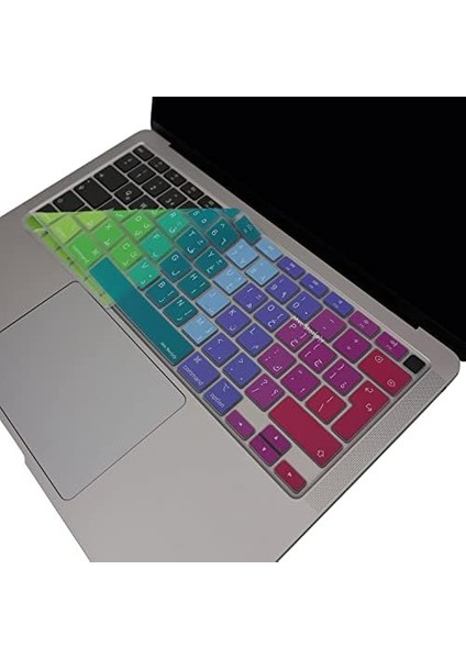 MacBook Klavye Koruyucu Silikon Kılıf Arapça Stiker Baskılı Uk-Ters L Enter Tipi Air M1 13INÇ A2337,A2179 Id Uyumlu, Ultra Ince Yıkanabilir Pembe Yeşil fiyatları