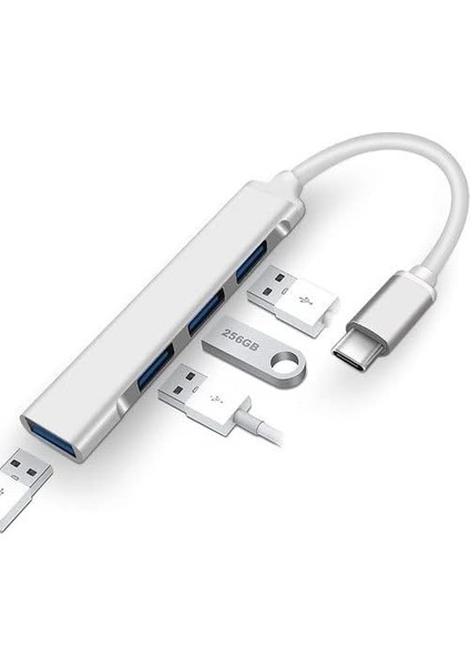 Happy Type-C To 4 Port USB 3.0 Hub Çoklayıcı ve Otg Yüksek Hızlı Super Speed Çoklayıcı Çoğaltıcı Çevirici Adaptör Cep Telefonuna USB Bağlama Imkanı