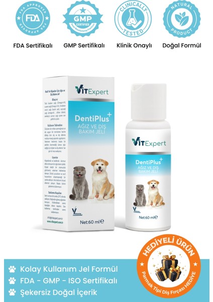 Dentiplus Kedi ve Köpek Ağız ve Diş Bakım Jeli Kolay Kullanım Temizleyici Jel