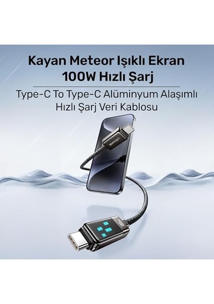 US-SJ744 Type-C To Type-C 100W Efekt Ekranlı 1.2m Hızlı Şarj ve Kablosu (Titanium) modelleri