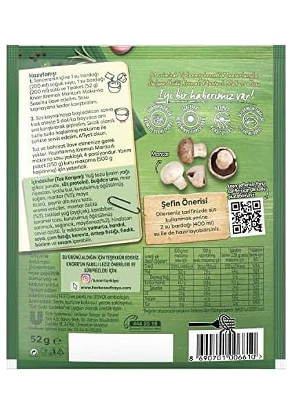 Knorr Makarna Sosu Italyan Usulü Kremalı Mantarlı 52 G