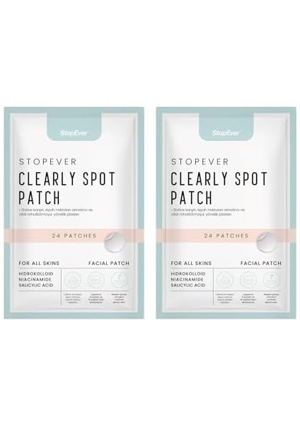 Stopever Clearly Spot Patch, Sivilce Karşıtı Şeffaf Plaster 2'li Paket | Ultra Ince, Hidrokolloid + Niacinamide + Salicylic Asit Içerikli Akne Karşıtı Yüz Bandı | 48 Adet (2 x 24)