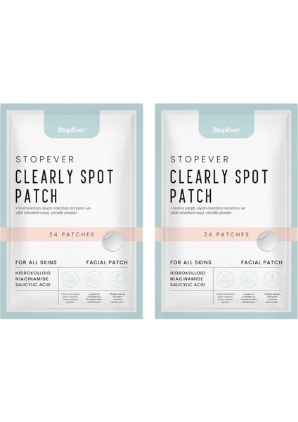 Stopever Clearly Spot Patch, Sivilce Karşıtı Şeffaf Plaster 2'li Paket | Ultra Ince, Hidrokolloid + Niacinamide + Salicylic Asit Içerikli Akne Karşıtı Yüz Bandı | 48 Adet (2 x 24) modelleri