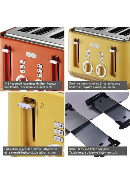 Gem 4 Dilim Ekmek Kızartma Makinesi – 1630 W, Çift Kontrol Paneli, Paslanmaz Çelik | Sarı fiyatları