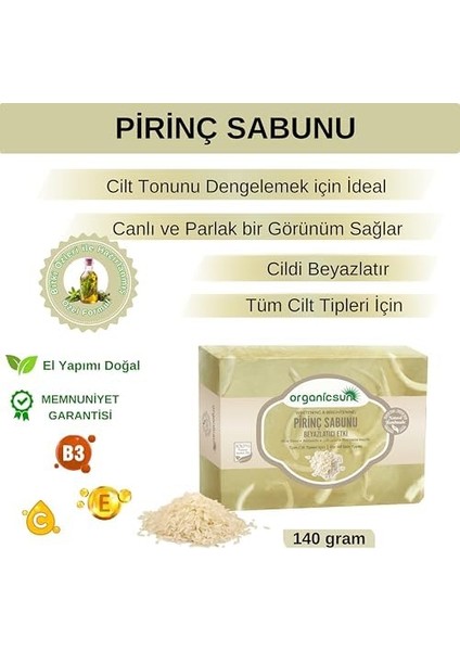 Organicsun 2'li Set Doğal Kabak Lifli Pirinç Sabunu ve Lifsiz Pirinç Sabunu