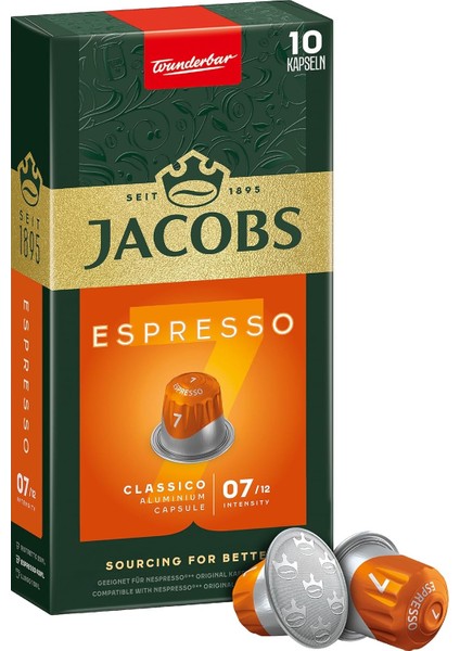 Jacobs - Espresso 7 Classico - Orta Yoğunluk - Dengeli ve Meyvemsi - Espresso Kapsülleri - 10 Alüminyum Kapsül