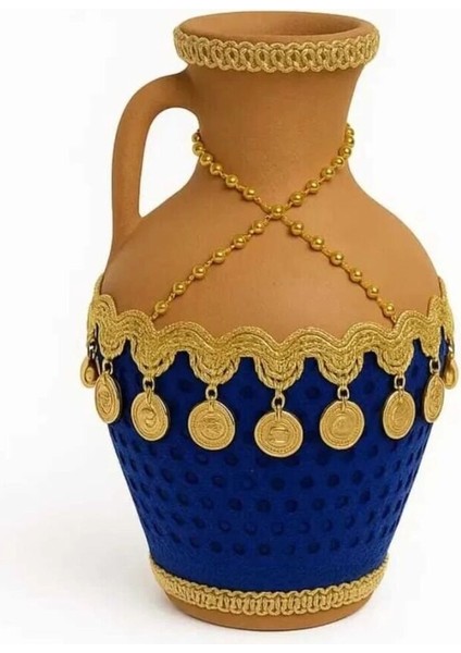 Süslü Gelin Kına Testisi, Düğün Kına Küpü, Kınada Kırmak Için Testi, Cere, Küp, Kına Malzemesi Lacivert