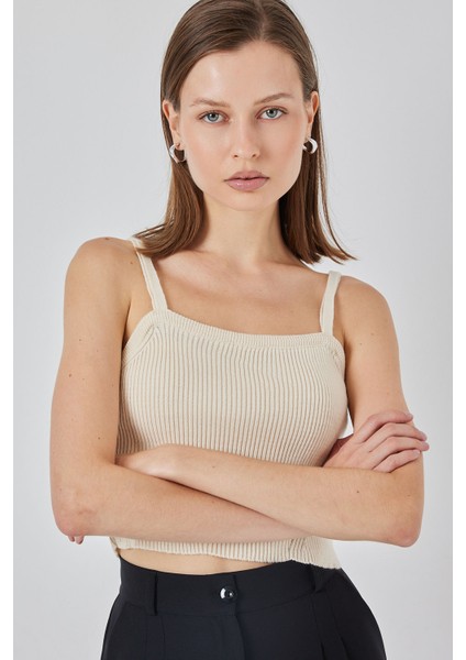 Kadın Askılı Crop Top Bluz 15934 - Krem fırsatları