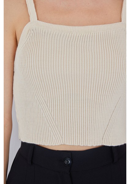 Kadın Askılı Crop Top Bluz 15934 - Krem indirimleri