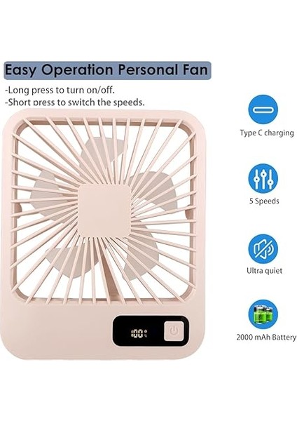 Küçük Masa Vantilatörü, Taşınabilir USB Şarj Edilebilir Fan, 2000 Mah Pil ve LCD Ekranlı Eğimli Katlanır Kişisel Mini Fan, Güçlü Rüzgar, Ultra Sessiz, Ofis, Ev, Kamp Için 5 Hız Modu fiyatları