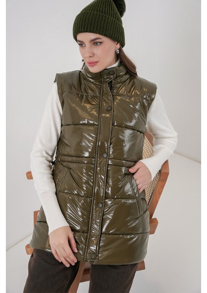 Kadın Parlak Şişme Yelek 5218 - Haki